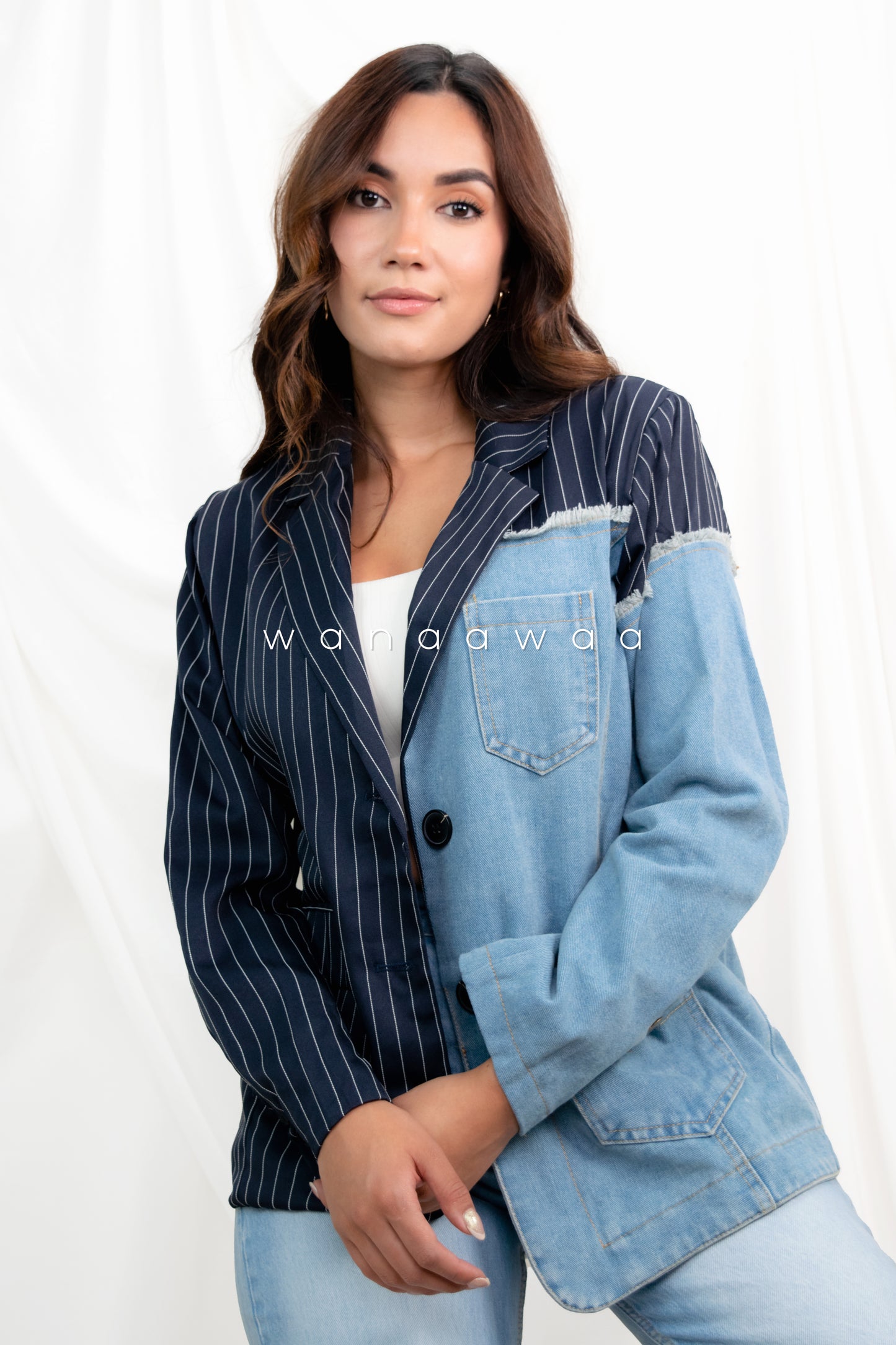 BLAZER DENIM RAYA TIZA